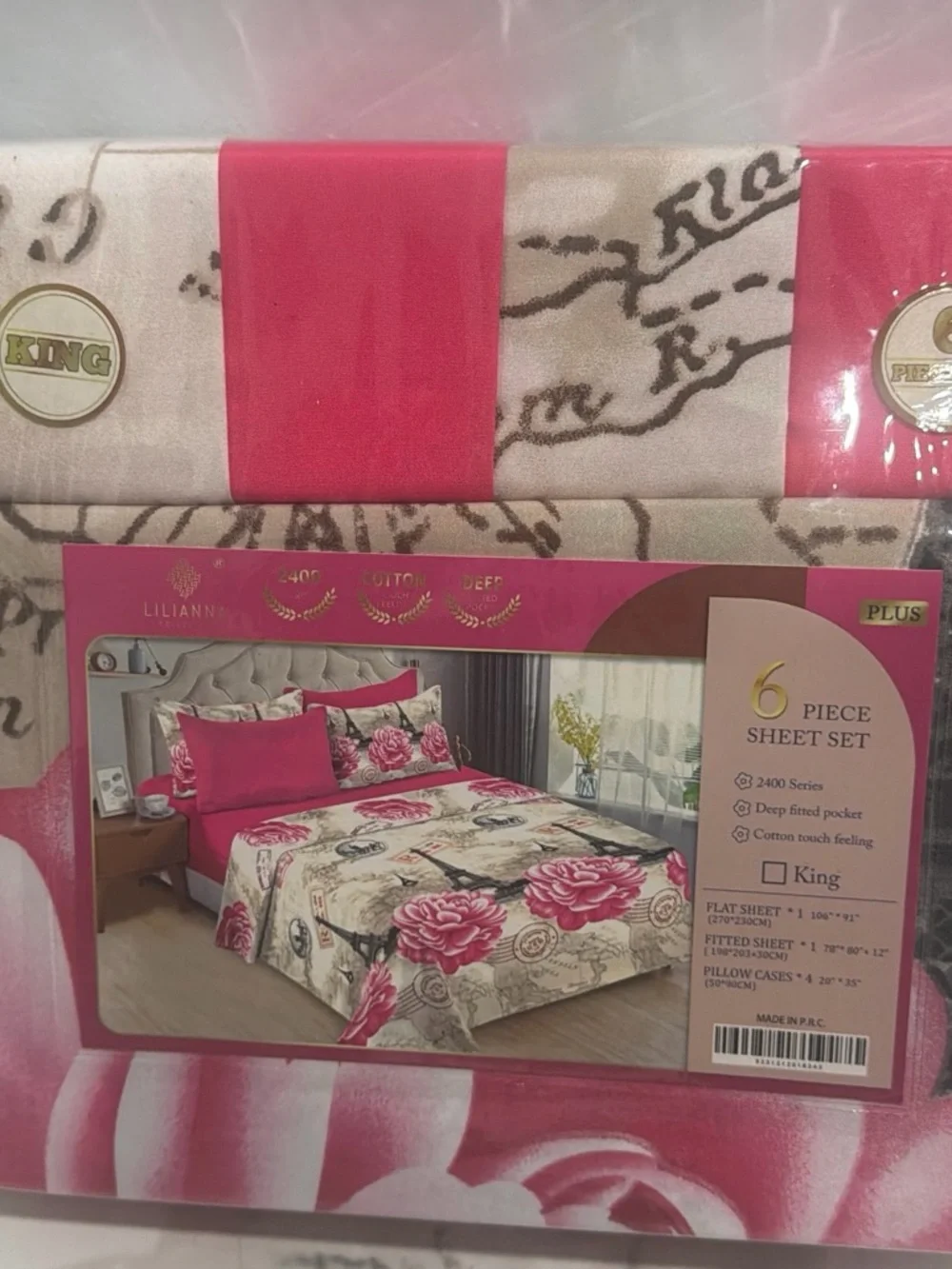 Liliana Pink and Cream Floral King Sheet Set